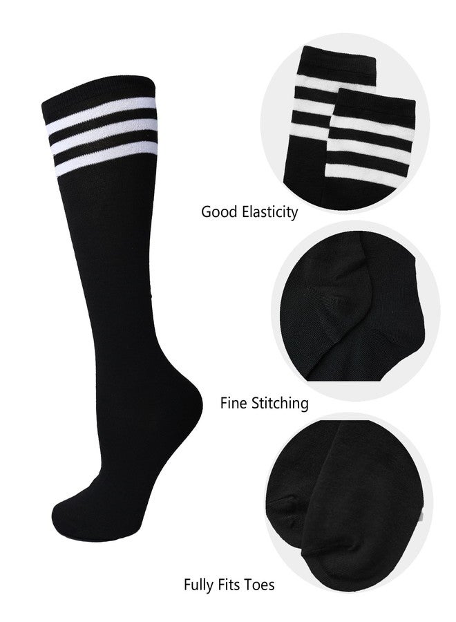 Prupoky Womens Knee High Socks Long Sock for Women Athletic Sports Thigh High Stockings Casual Striped Tube Socks for Women 3 Pack White Pink Black - Image 2